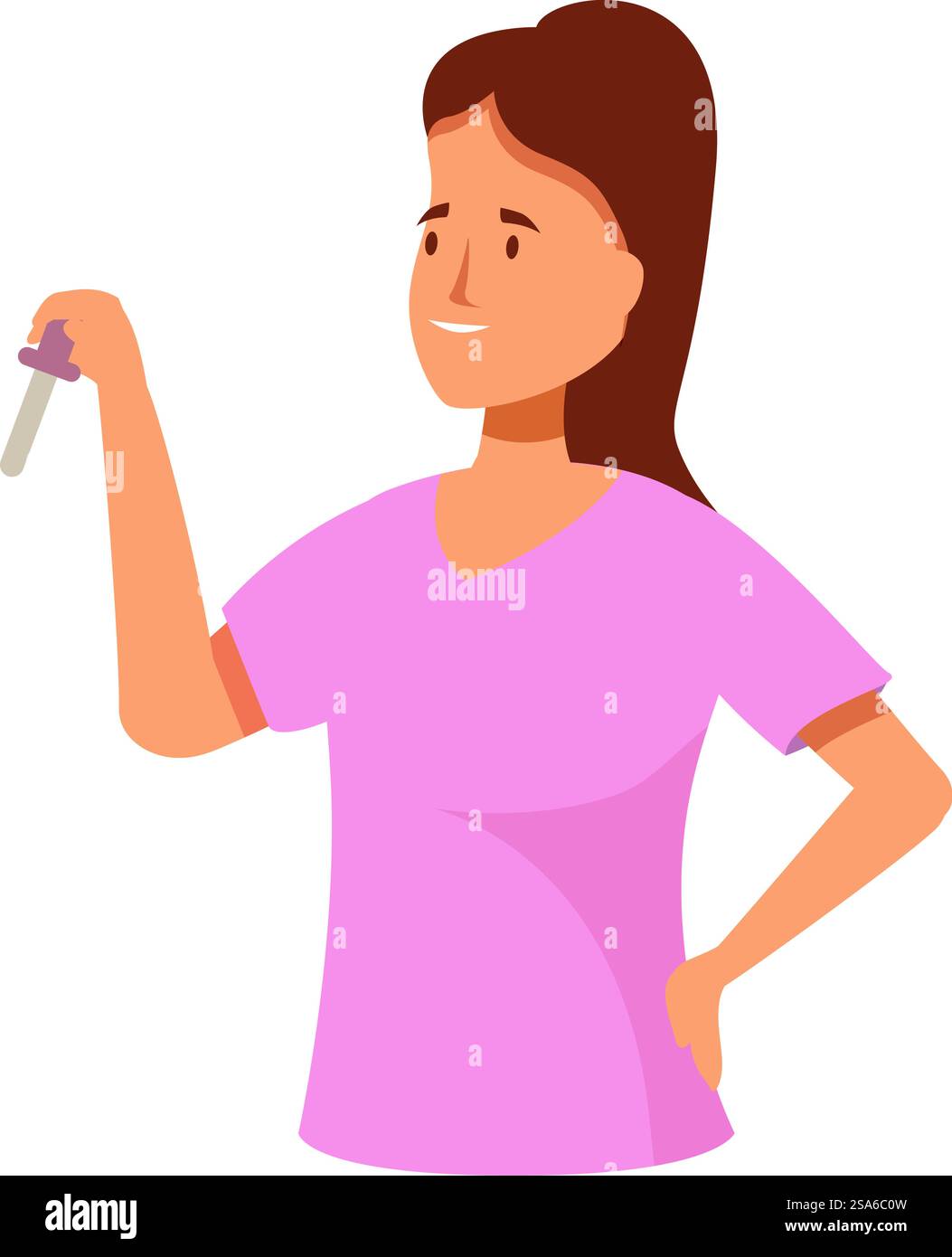 L'estetista sta tenendo in mano una pipetta con olio essenziale per un trattamento aromaterapico. Pipetta per estetista con olio essenziale per il trattamento con aromaterapia Illustrazione Vettoriale