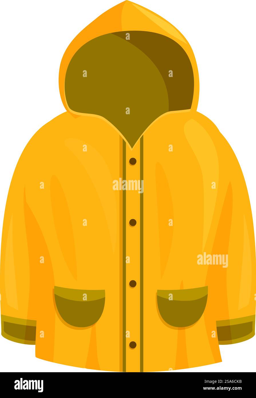 Impermeabile impermeabile giallo con cappuccio, per mantenerti asciutto e confortevole nelle giornate piovose. Impermeabile giallo che protegge da freddo e pioggia Illustrazione Vettoriale