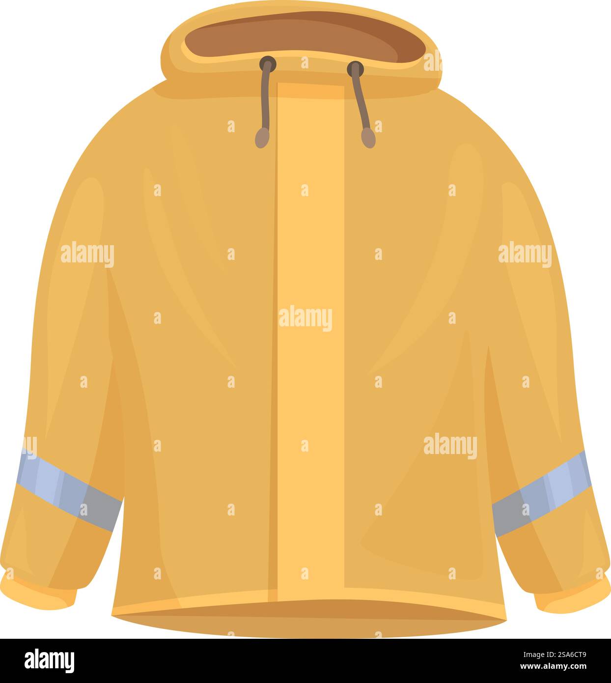 Impermeabile giallo con cappuccio, perfetto per rimanere asciutto durante le giornate autunnali piovose. Impermeabile giallo che protegge dalla pioggia in autunno Illustrazione Vettoriale