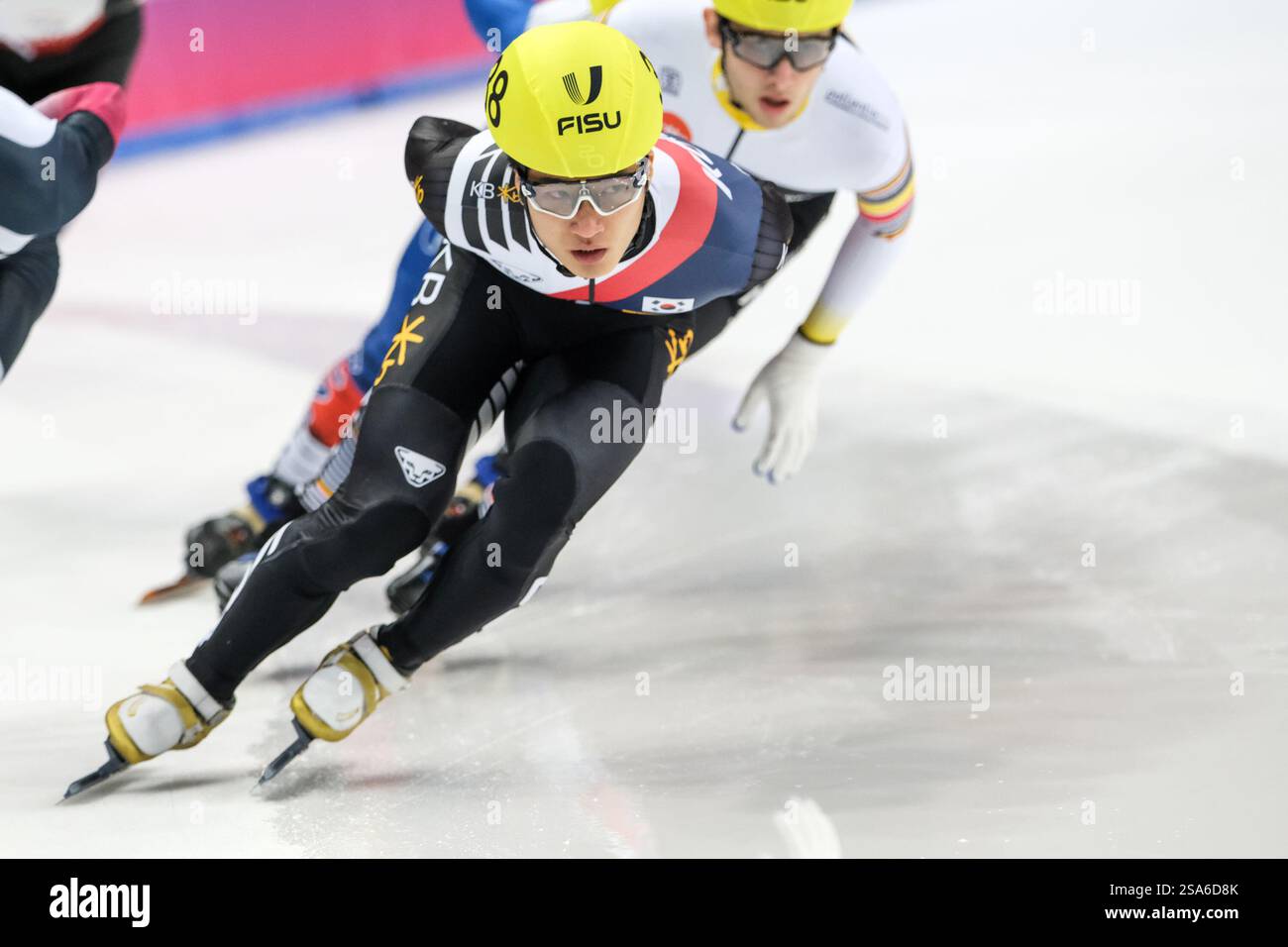 Torino, Italia. 21 gennaio 2025. Taesung Kim (KOR) durante lo Short Track Speed Skating, quarti di finale maschile di 1500 m ai Giochi FISU 2025 World University Games Winter di Torino. (Foto di Davide di Lalla/SOPA Images/Sipa USA) credito: SIPA USA/Alamy Live News Foto Stock