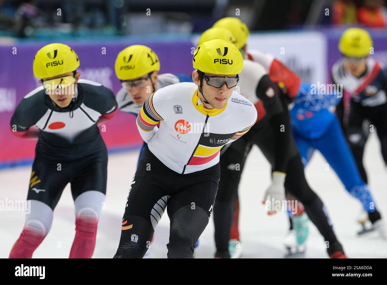 Torino, Italia. 21 gennaio 2025. Warre Noiron (BEL) durante lo Short Track Speed Skating, quarti di finale maschile di 1500 m ai Giochi FISU 2025 World University Games Winter di Torino. (Foto di Davide di Lalla/SOPA Images/Sipa USA) credito: SIPA USA/Alamy Live News Foto Stock