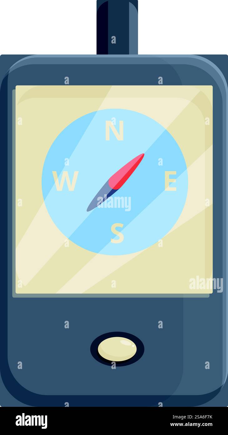 Bussola elettronica che mostra la direzione nord, aiutando gli utenti a navigare e a trovare la loro strada. Moderna bussola elettronica che visualizza la direzione nord sullo smartphone Illustrazione Vettoriale