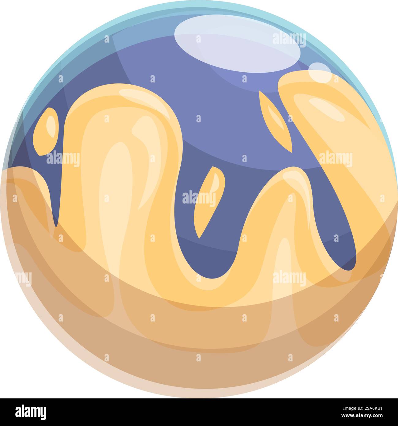 Il pianeta tossico rotondo con superficie liquida gialla e blu è inquinante per l'ambiente. Il pianeta tossico con superficie liquida gialla e blu è inquinante Illustrazione Vettoriale