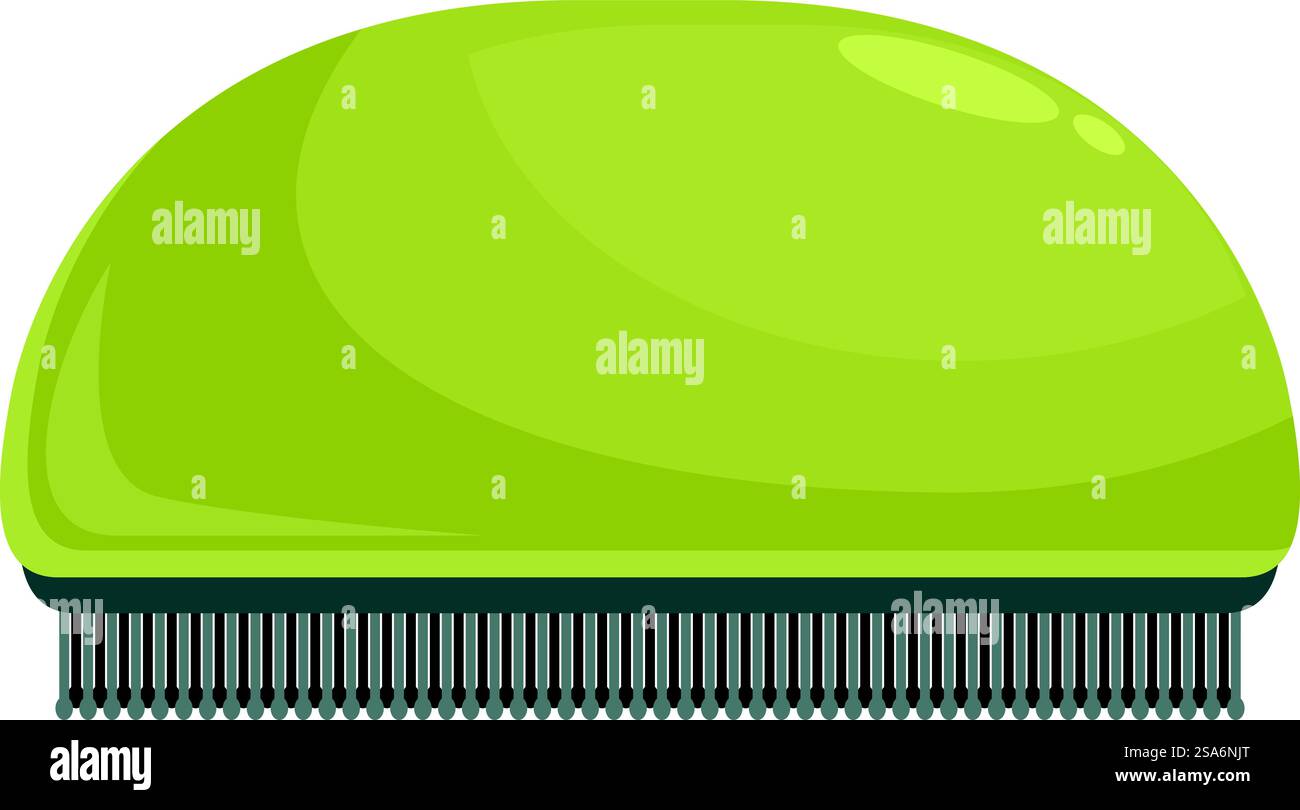 Spazzola per la pulizia con manico verde e molte setole per la pulizia della casa. Spazzola verde per la pulizia di vestiti e mobili Illustrazione Vettoriale