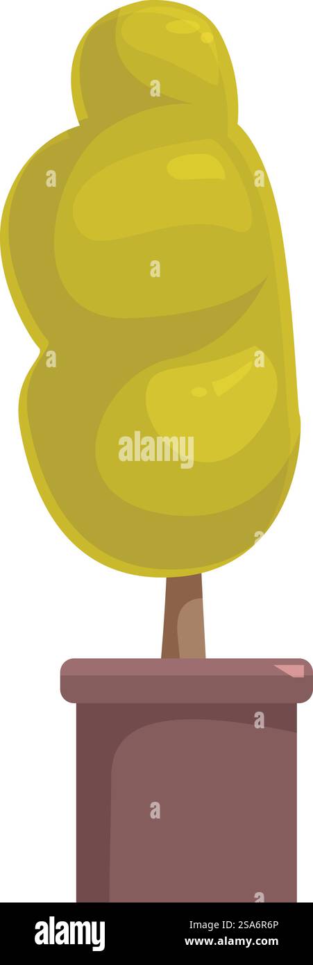 Un albero decorativo di forma rotonda con foglie verdi lussureggianti cresce in una pentola, portando un tocco di natura all'interno. Albero decorativo di forma rotonda verde che cresce in vaso per la decorazione della casa e dell'ufficio Illustrazione Vettoriale