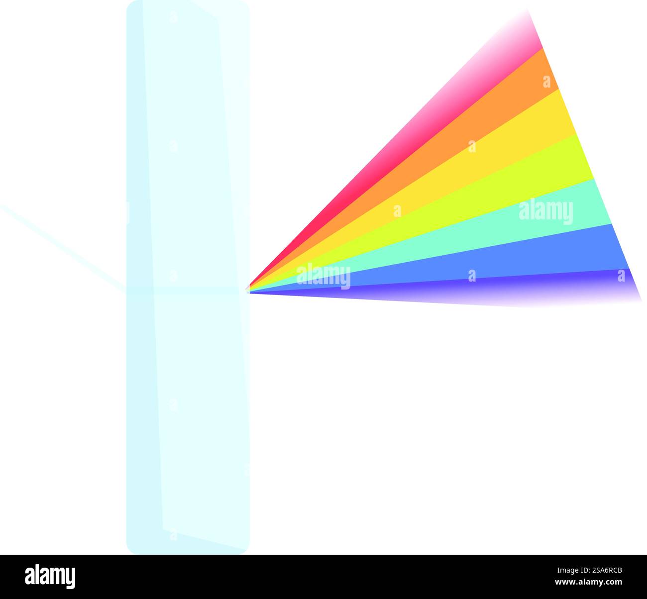 Immagine di un prisma triangolare che rifratta un fascio di luce creando uno spettro visibile. Fascio di luce rifrangente a prisma triangolare che crea uno spettro visibile Illustrazione Vettoriale