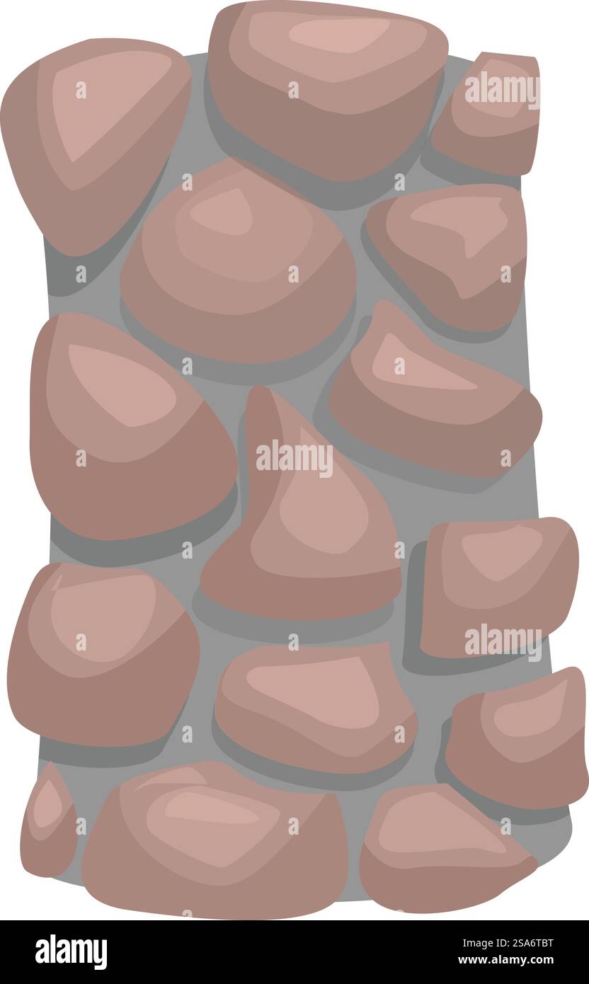 Illustrazione con una sezione di un muro di pietra fatto di rocce, che mostra le diverse forme e dimensioni delle pietre. Illustrazione che mostra una sezione di un muro di pietra fatto di rocce Illustrazione Vettoriale