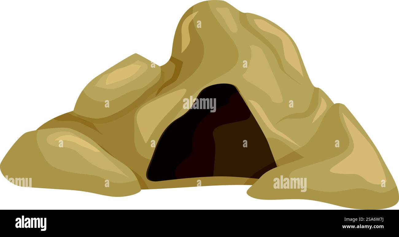 Grande grotta di pietra marrone che mostra un ingresso scuro, perfetto per un'illustrazione sulla preistoria o l'avventura. Grande grotta di pietra marrone che mostra l'entrata scura Illustrazione Vettoriale