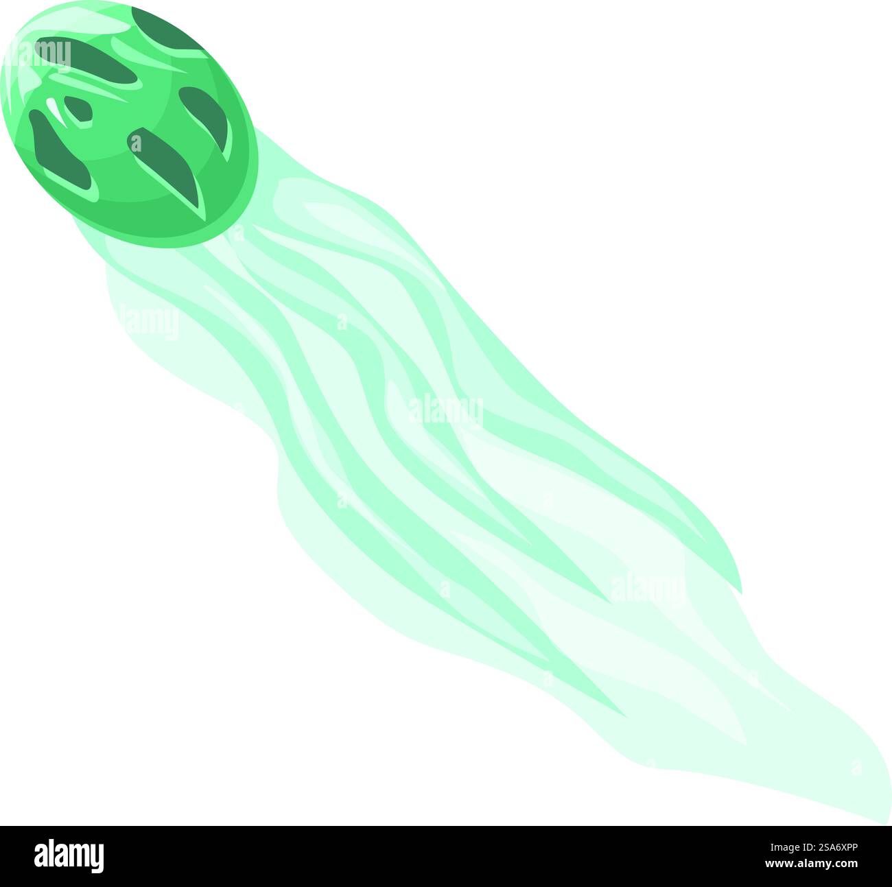 Meteorite verde che vola e lascia tracce azzurre, astronomia e concetto spaziale. Meteorite verde che vola lasciando tracce azzurre Illustrazione Vettoriale