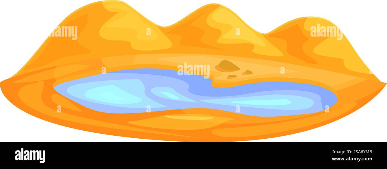 Illustrazione di un'oasi desertica con acqua circondata da dune di sabbia. Oasi del deserto con acqua circondata da dune di sabbia Illustrazione Vettoriale