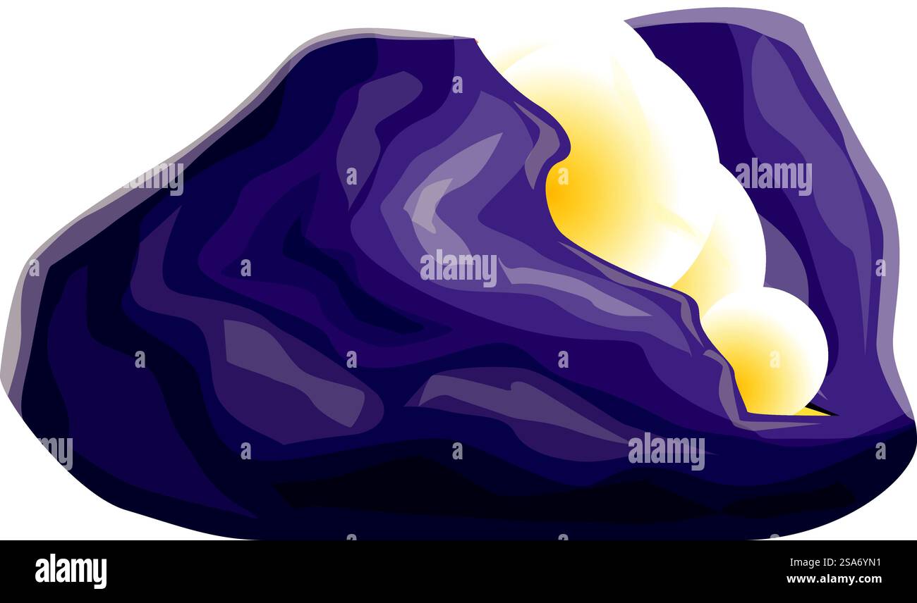 La roccia vulcanica cartoni animati emette lava luminosa che scorre giù. Roccia vulcanica che emette lava luminosa che scorre giù Illustrazione Vettoriale