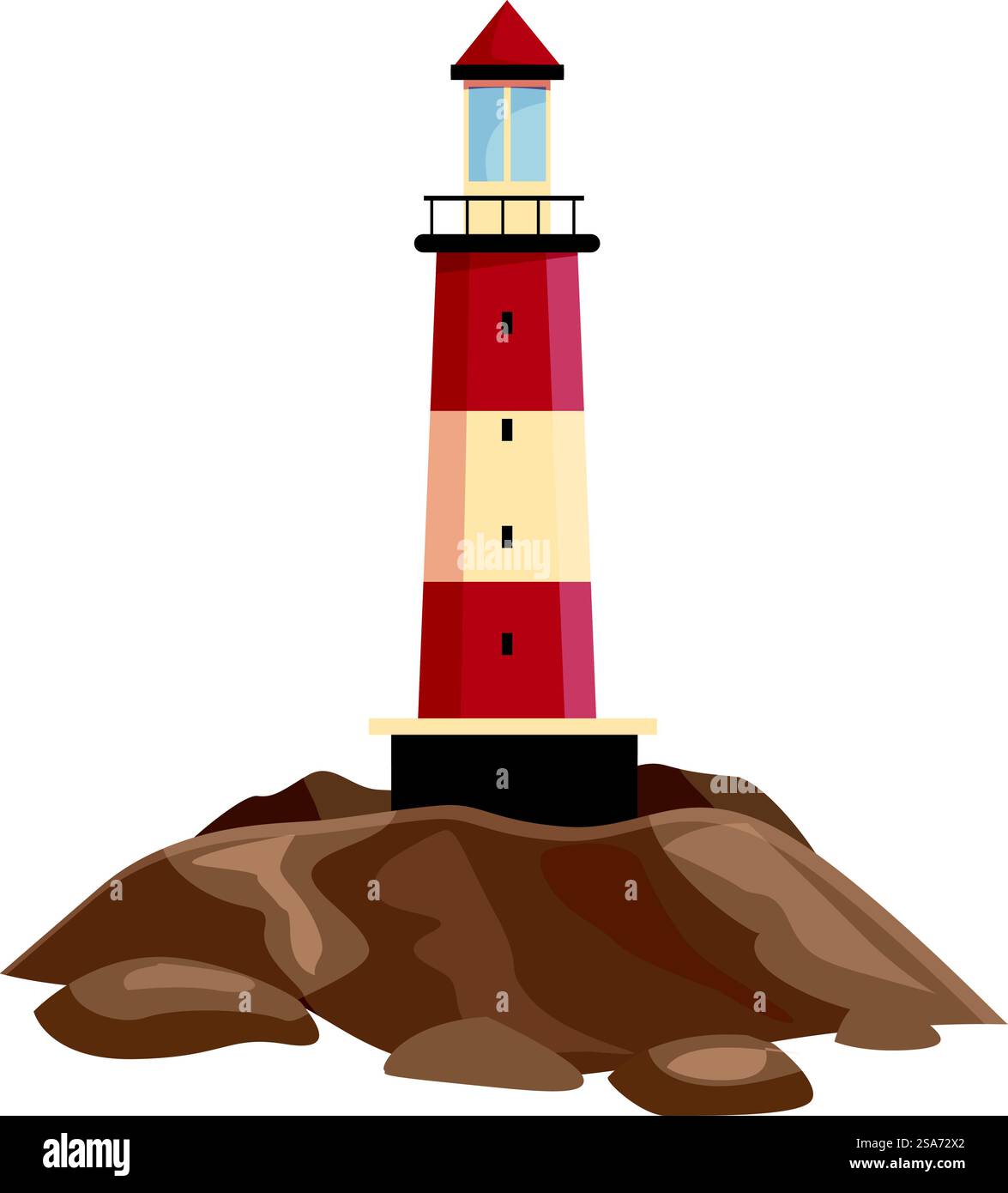 Faro rosso e bianco in piedi sulla costa rocciosa, faro di speranza per i marinai. Faro rosso e bianco in piedi sulla costa rocciosa Illustrazione Vettoriale