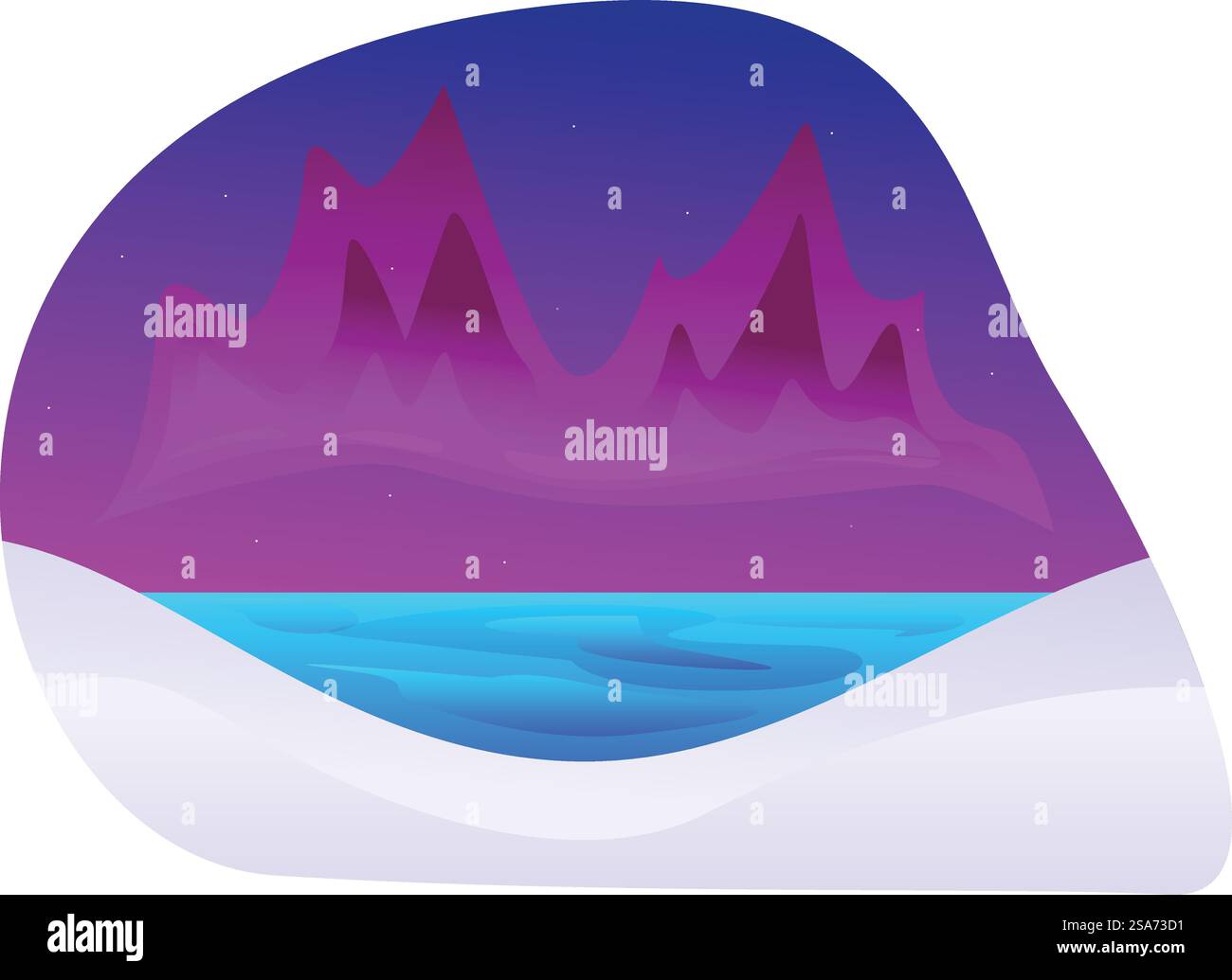 L'aurora boreale splende su un lago ghiacciato e un paesaggio innevato. L'aurora boreale splende sul lago ghiacciato e sul paesaggio innevato Illustrazione Vettoriale