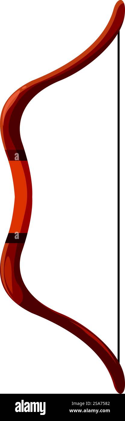 Classico arco in legno, strumento essenziale per il tiro con l'arco, che ricorda antiche tecniche di caccia e sport moderni. Attrezzo di caccia all'arco in legno per tiro con l'arco Illustrazione Vettoriale