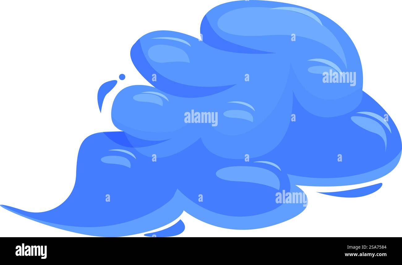 Fumetto blu nuvola galleggia nell'aria. La nuvola di fumo blu galleggia in stile cartoni animati Illustrazione Vettoriale