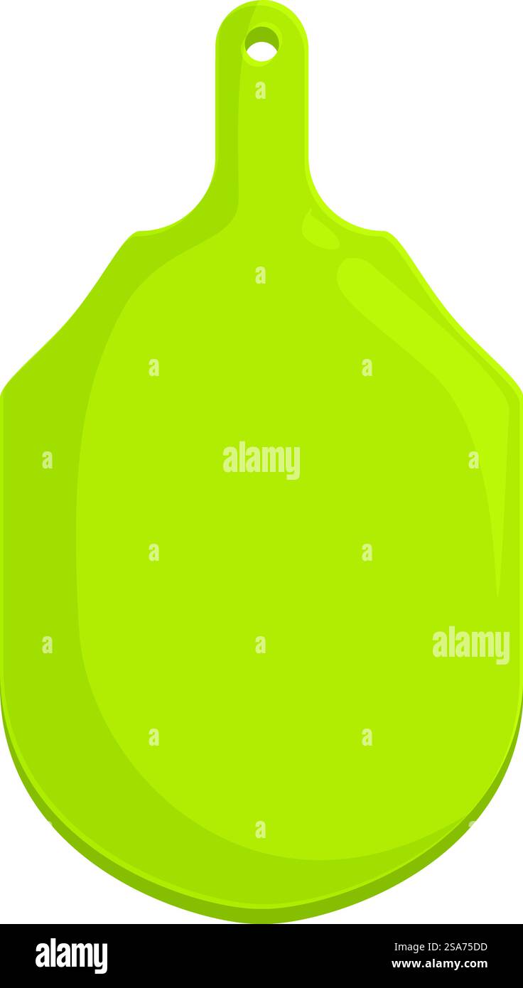 Semplice tagliere da cucina in plastica verde con manico per cucinare, tritare e affettare gli alimenti. Tagliere da cucina in plastica verde con manico per cucinare Illustrazione Vettoriale