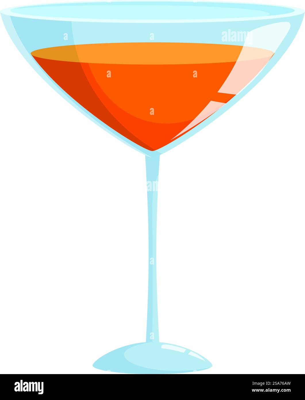 Icona del cartone animato di un bicchiere da cocktail in piedi con liquido arancione all'interno. Bicchiere da cocktail con liquido arancione all'interno Illustrazione Vettoriale
