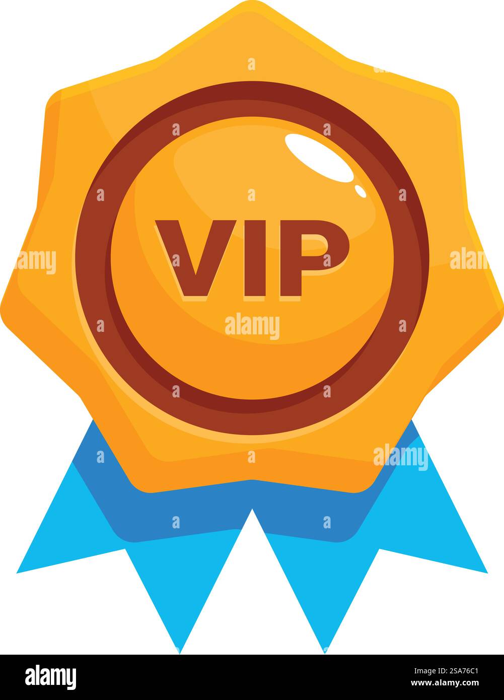 Distintivo Golden vip per la fedeltà dei clienti con nastro blu, che premia i clienti per il loro supporto. Distintivo Golden vip Customer loyalty Award con nastro blu Illustrazione Vettoriale