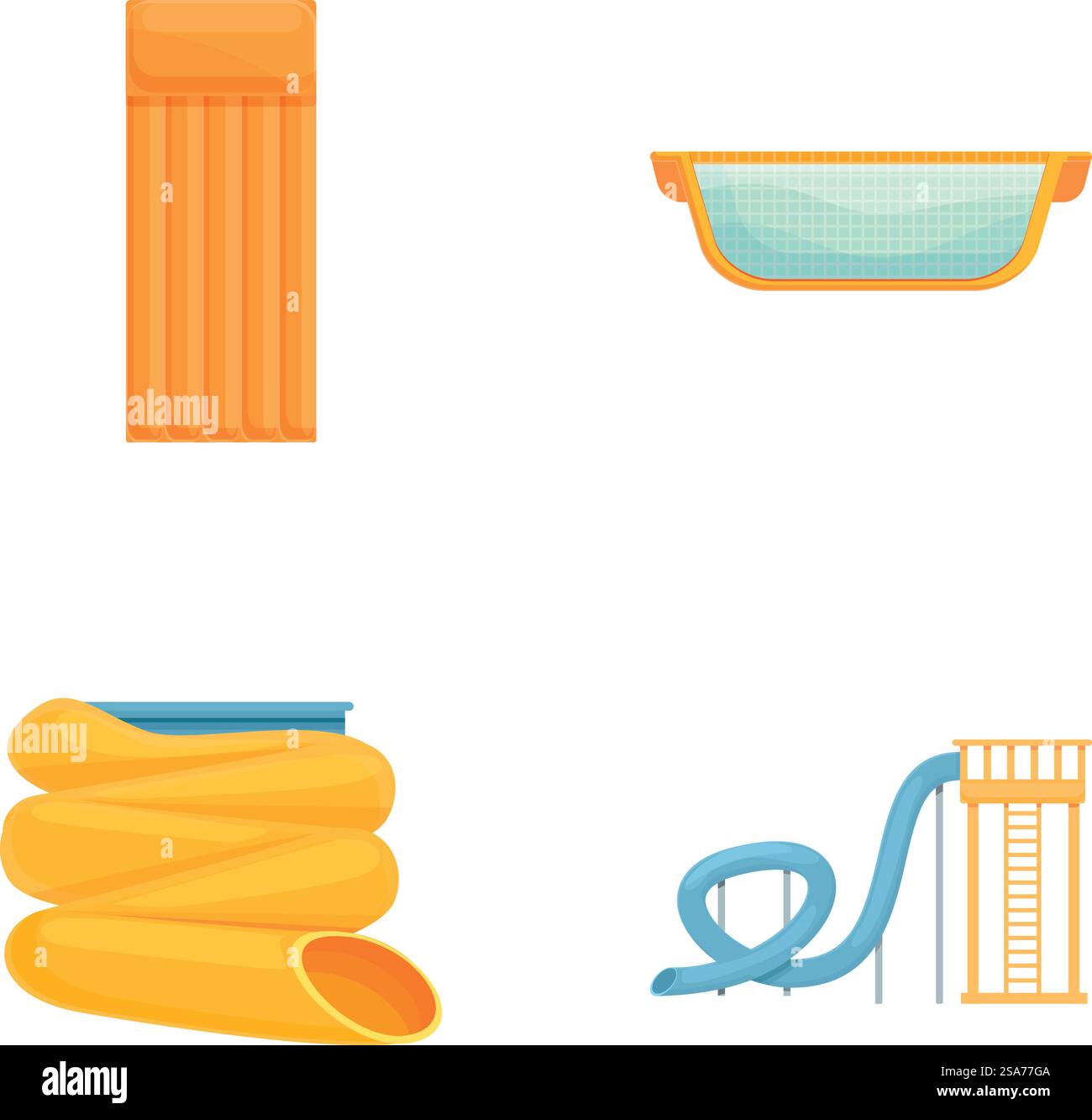 Le icone del parco acquatico impostano il vettore dei cartoni animati. Vacanze estive al parco acquatico. Attività ricreative. Le icone del parco acquatico impostano il vettore dei cartoni animati. Vacanze estive al parco acquatico Illustrazione Vettoriale