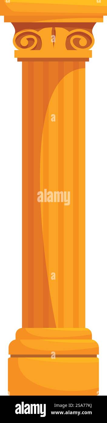 Elemento architettonico di stile classico con scanalature che sostengono il peso di un edificio. Colonna scanalata dorata isolata su sfondo bianco Illustrazione Vettoriale