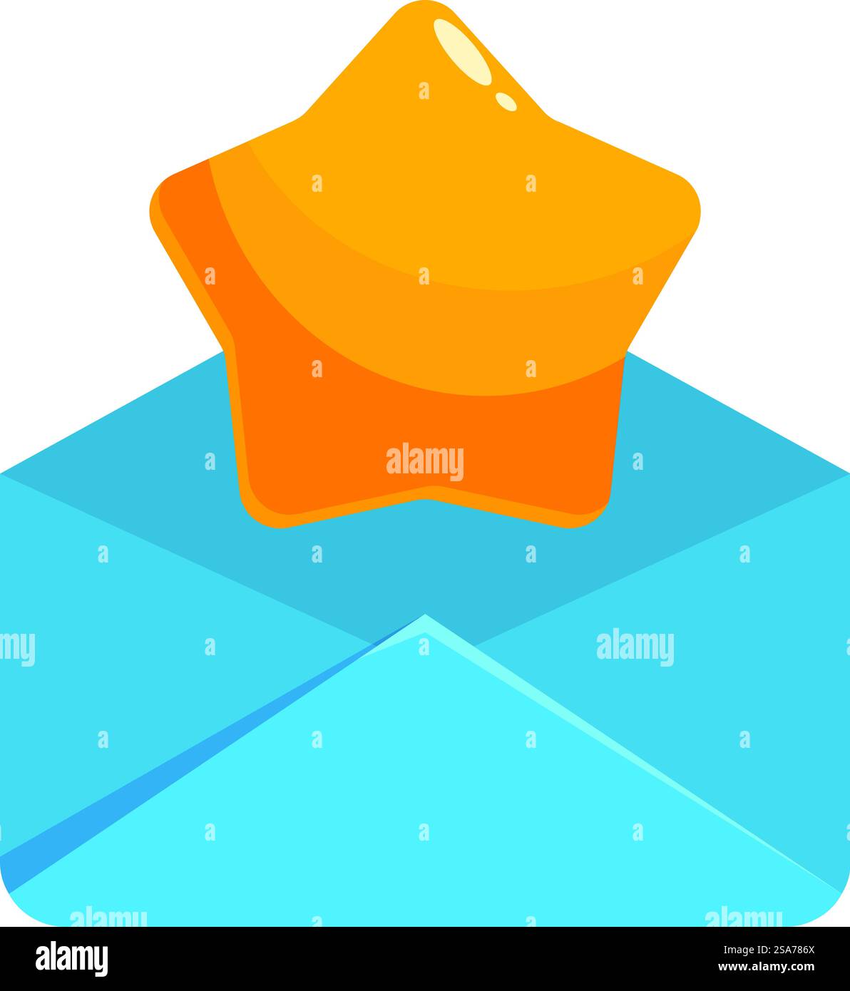 Busta blu aperta con una stella dorata che appare dall'interno, concetto per messaggi importanti. Aprire la busta blu con una stella dorata che appare dall'interno Illustrazione Vettoriale