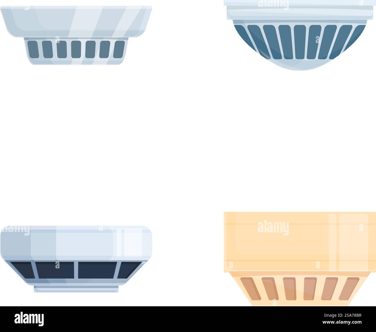 Le icone dei dispositivi ignifughi impostano il vettore dei cartoni animati. Sistema di controllo dei fumi. Concetto di sicurezza antincendio. Le icone dei dispositivi ignifughi impostano il vettore dei cartoni animati. Sistema di controllo dei fumi Illustrazione Vettoriale