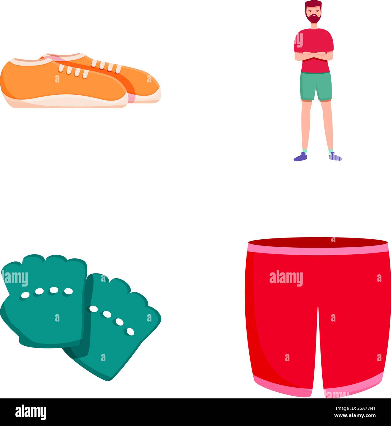 Le icone degli abiti sportivi impostano il vettore dei cartoni animati. Abbigliamento casual da uomo per allenamento fitness. Stile di vita sano. Le icone degli abiti sportivi impostano il vettore dei cartoni animati. Abbigliamento casual da uomo per allenamento fitness Illustrazione Vettoriale
