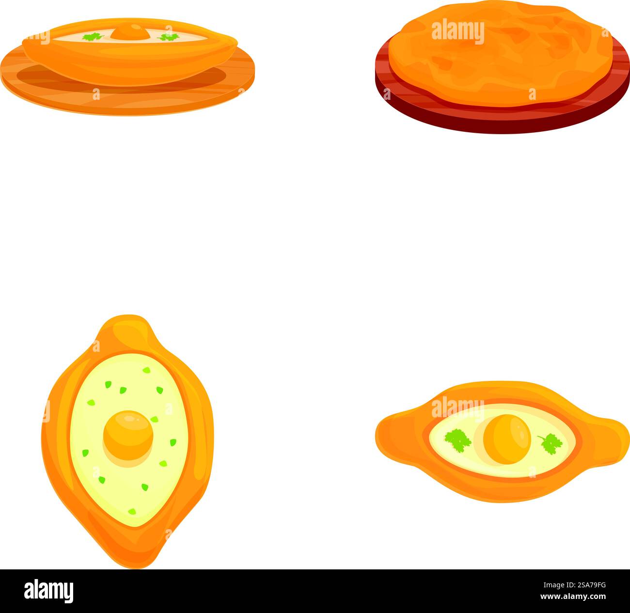 Illustrazione con un assortimento di pane georgiano iconico, tra cui il khachapuri. Set di pane tradizionale georgiano Illustrazione Vettoriale