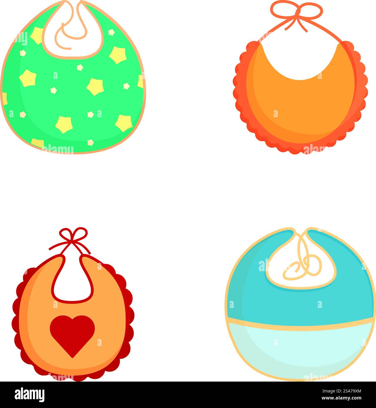 Collezione di quattro simpatici bavaglini con vari design, adatti a neonati e bambini piccoli. Set di bavaglini colorati cartoni animati Illustrazione Vettoriale Collezione di quattro simpatici bavaglini con vari design, adatti a neonati e bambini piccoli. Set di bavaglini colorati cartoni animati Illustrazione Vettoriale
