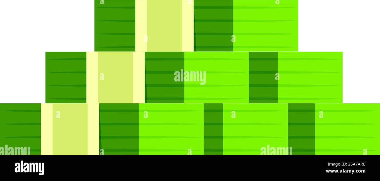 Una grande quantità di denaro contante che aumenta la ricchezza su sfondo bianco. Una grande pila di denaro contante che aumenta la ricchezza Illustrazione Vettoriale