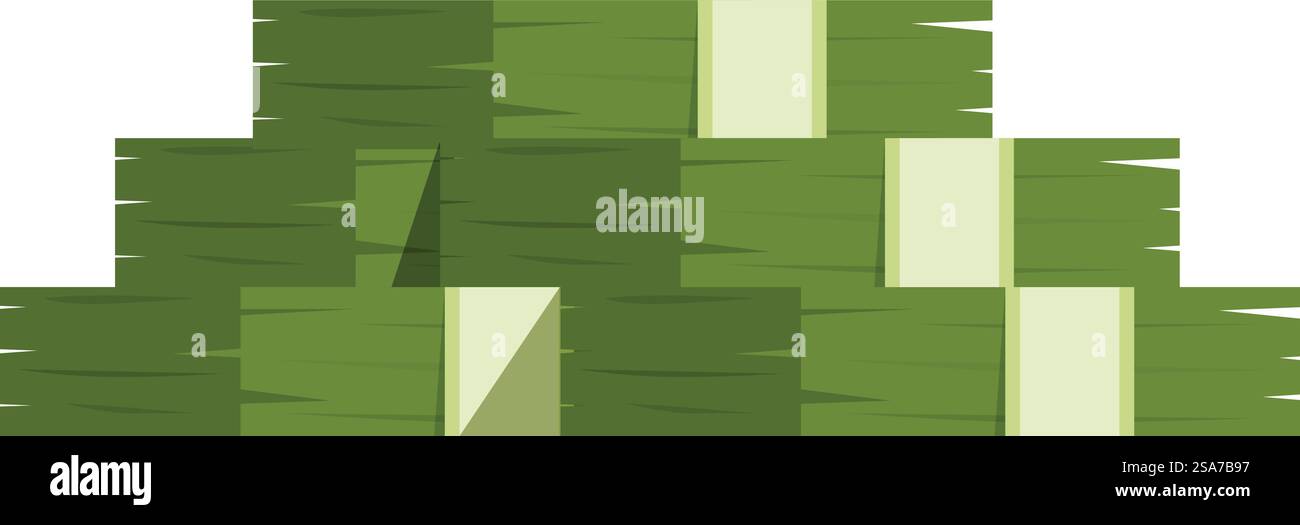 Una grande pila di balle di fieno verde crea una forma a piramide. Pila di balle di fieno verde per l'alimentazione degli animali nell'azienda Illustrazione Vettoriale