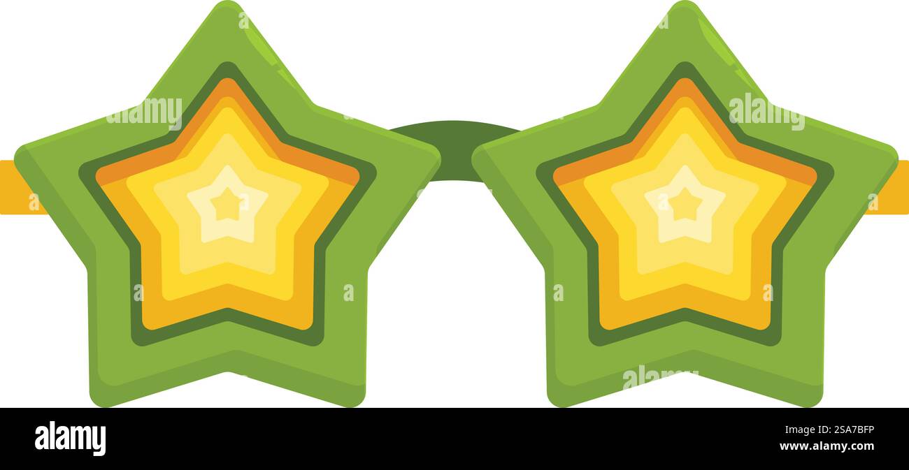Gli occhiali da sole verdi a forma di stella aggiungono un tocco divertente alle celebrazioni estive. Occhiali da sole Green Star che donano gioia e divertimento alle feste estive Illustrazione Vettoriale