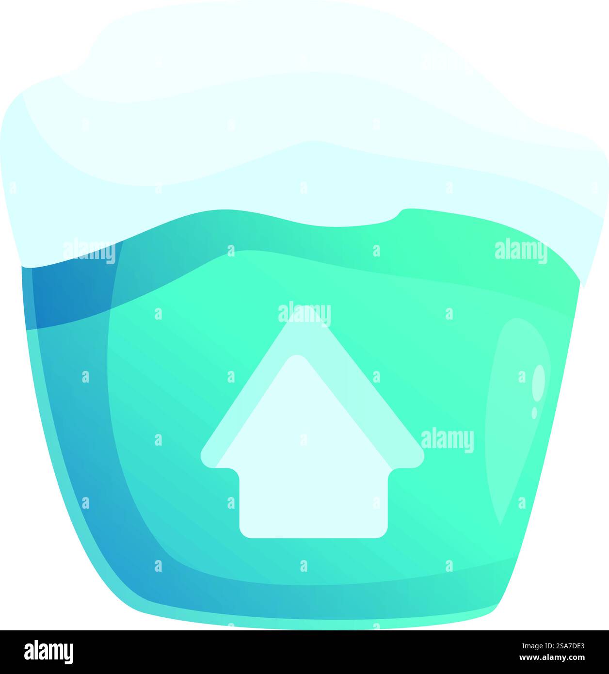 Iceberg blu galleggiante con una freccia a forma di casa rivolta verso l'alto, concetto per l'innalzamento del livello del mare. Iceberg blu galleggiante con la freccia a forma di casa rivolta verso l'alto Illustrazione Vettoriale