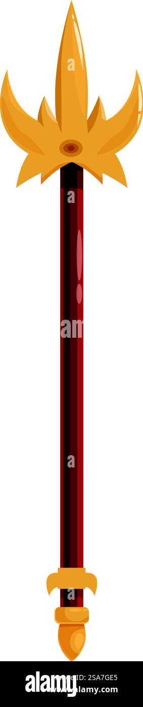 Lancia Golden Trident in piedi, arma fantasia per il design di giochi o app. Lancia del tridente d'oro in piedi con un'arma fantasy Illustrazione Vettoriale