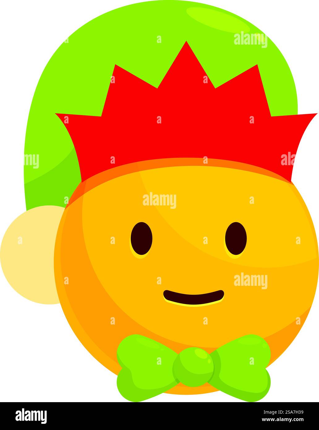 Emoji degli elfi di Natale con cappello verde e cravatta sorridente. Emoji dell'elfo natalizio con cappello verde e cravatta sorridente Illustrazione Vettoriale