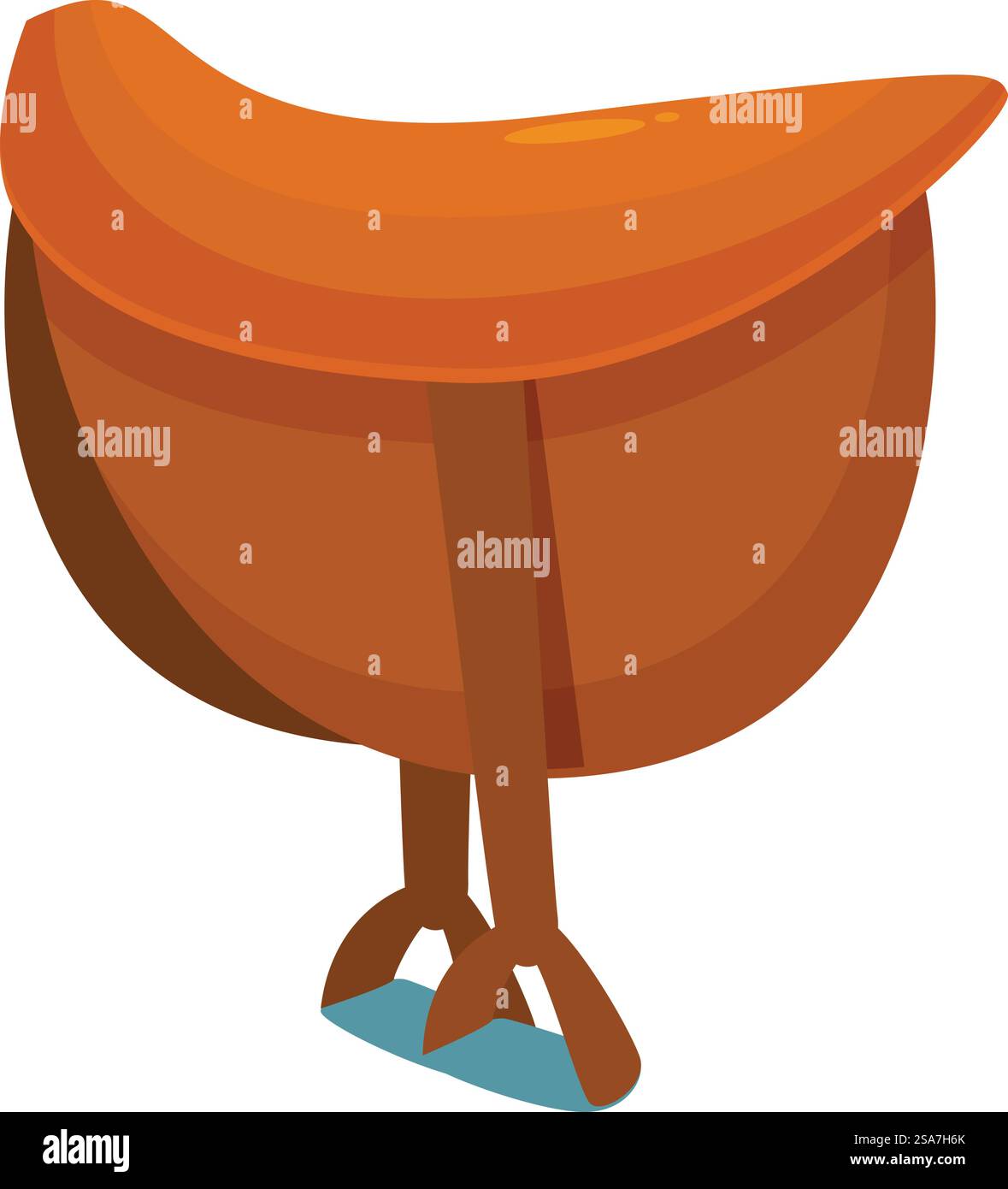 La sella a cavallo in piedi su staffe è un concetto per l'equitazione. Sella da cavallo in piedi su staffe isolate su sfondo bianco Illustrazione Vettoriale