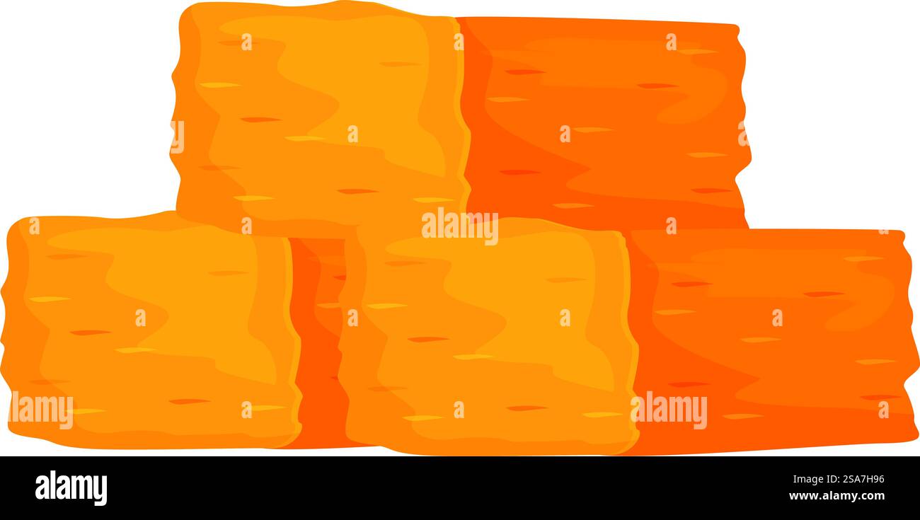 Tre balle di fieno gialle impilate l'una sull'altra a formare una piramide, isolata su uno sfondo bianco. Tre balle di fieno impilate l'una sull'altra a formare una piramide Illustrazione Vettoriale