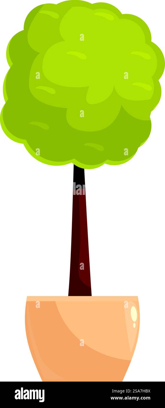 L'albero di forma rotonda cresce in un vaso, perfetto per portare un tocco di natura nella tua casa. Albero a forma rotonda che cresce in un vaso per la decorazione della casa Illustrazione Vettoriale
