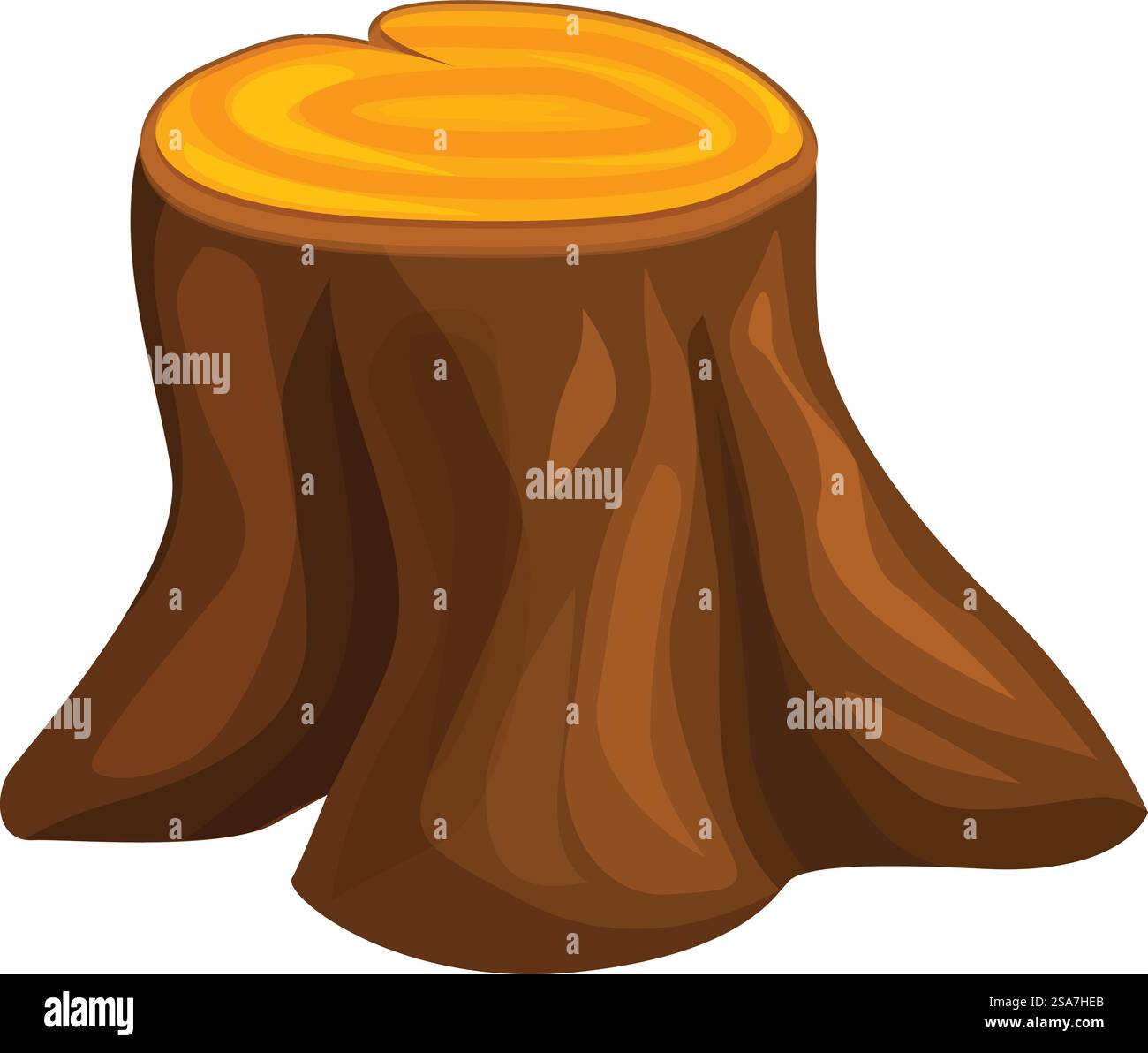 Ceppo d'albero di cartoni animati con trama in legno che mostra la sezione trasversale con anelli di crescita. Vecchio ceppo d'albero che mostra l'illustrazione degli anelli di crescita Illustrazione Vettoriale