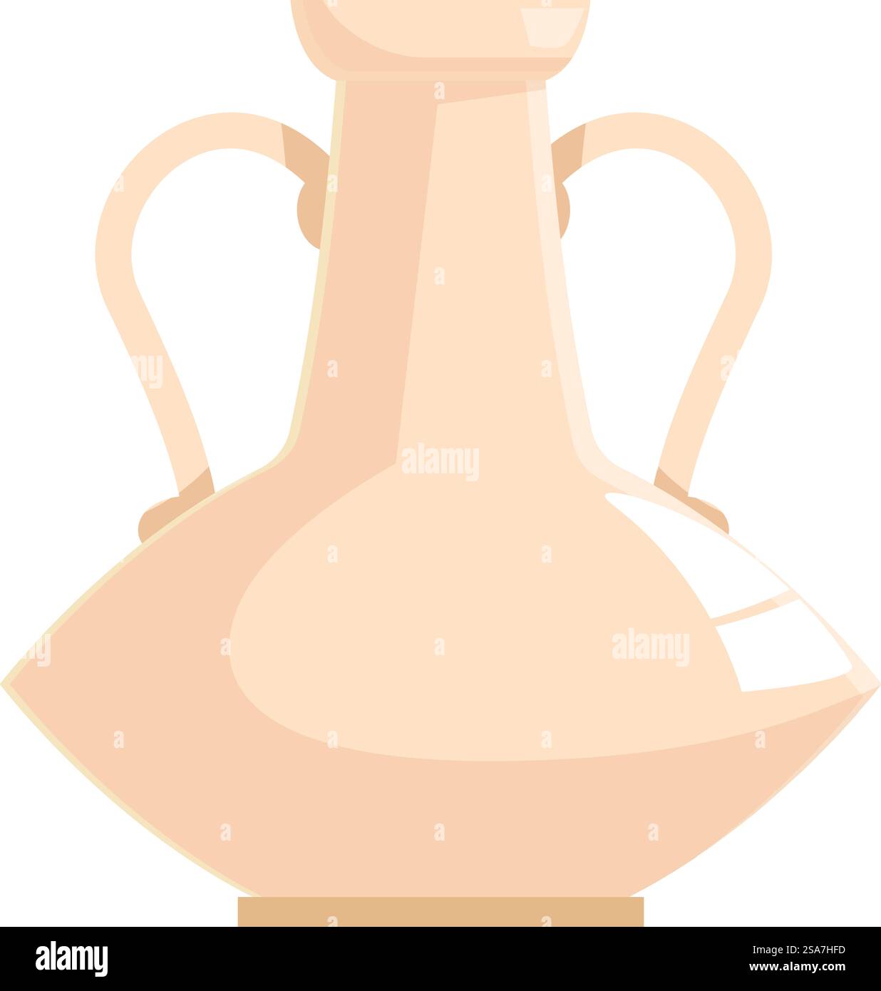 Antica anfora beige con manici, tradizionale vaso greco o romano per vino o olio. Antica anfora argillosa su sfondo bianco Illustrazione Vettoriale