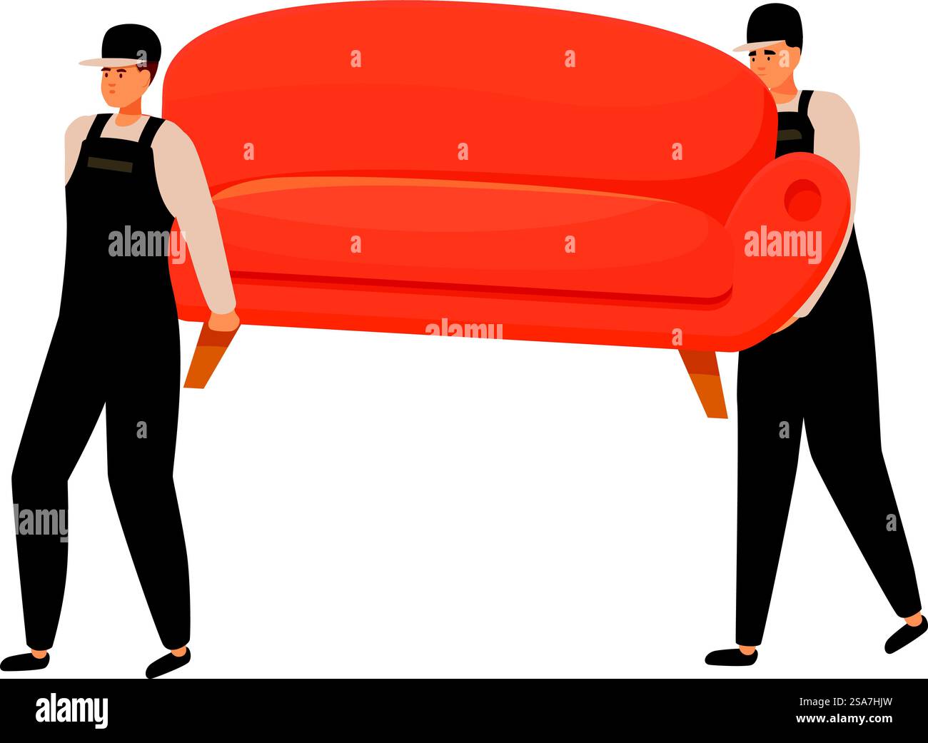 Due traslocatori stanno trasportando un divano, concetto di servizio di casa mobile. Due traslocatori che trasportano un divano, illustrazioni di servizio di una casa mobile Illustrazione Vettoriale