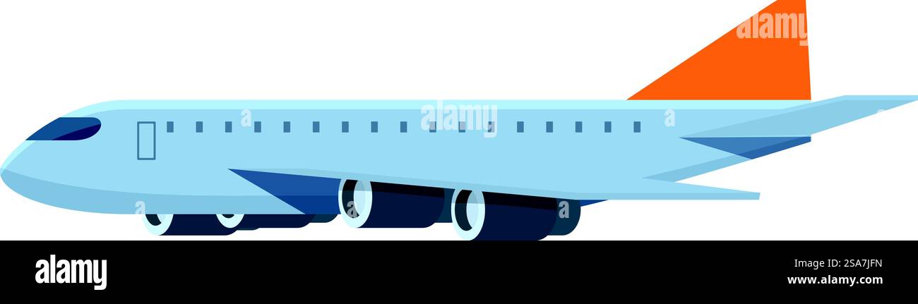 Un grande aereo commerciale sta volando in aria, vista laterale dell'aereo. Un grande aereo commerciale sta volando in aria Illustrazione Vettoriale