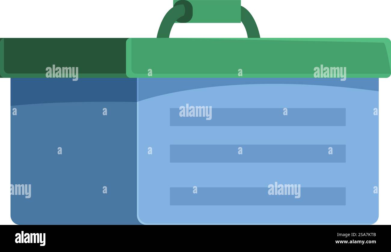 Cestino da pranzo blu con manico verde per pranzare a scuola o al lavoro. Cestino da pranzo blu con manico verde per il pranzo scolastico Illustrazione Vettoriale