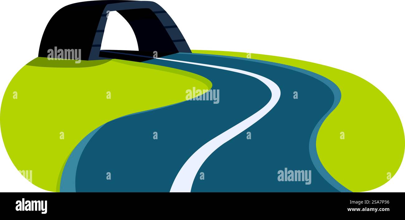 La tortuosa strada di campagna passa sotto un ponte di pietra in un paesaggio rurale. Tortuosa strada di campagna che passa sotto un ponte di pietra Illustrazione Vettoriale