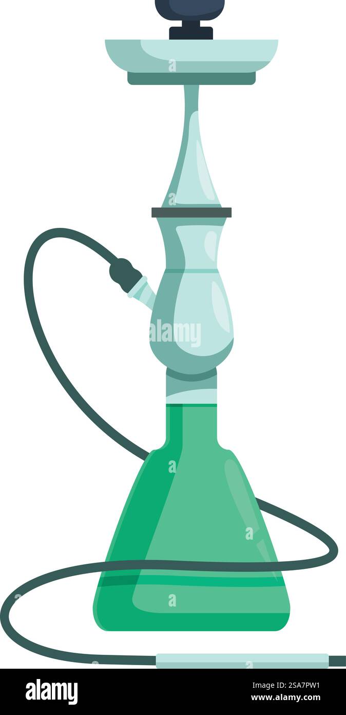 Il tradizionale narghilè verde si trova su uno sfondo bianco, pronto per l'uso. Tradizionale narghilè verde su sfondo bianco Illustrazione Vettoriale