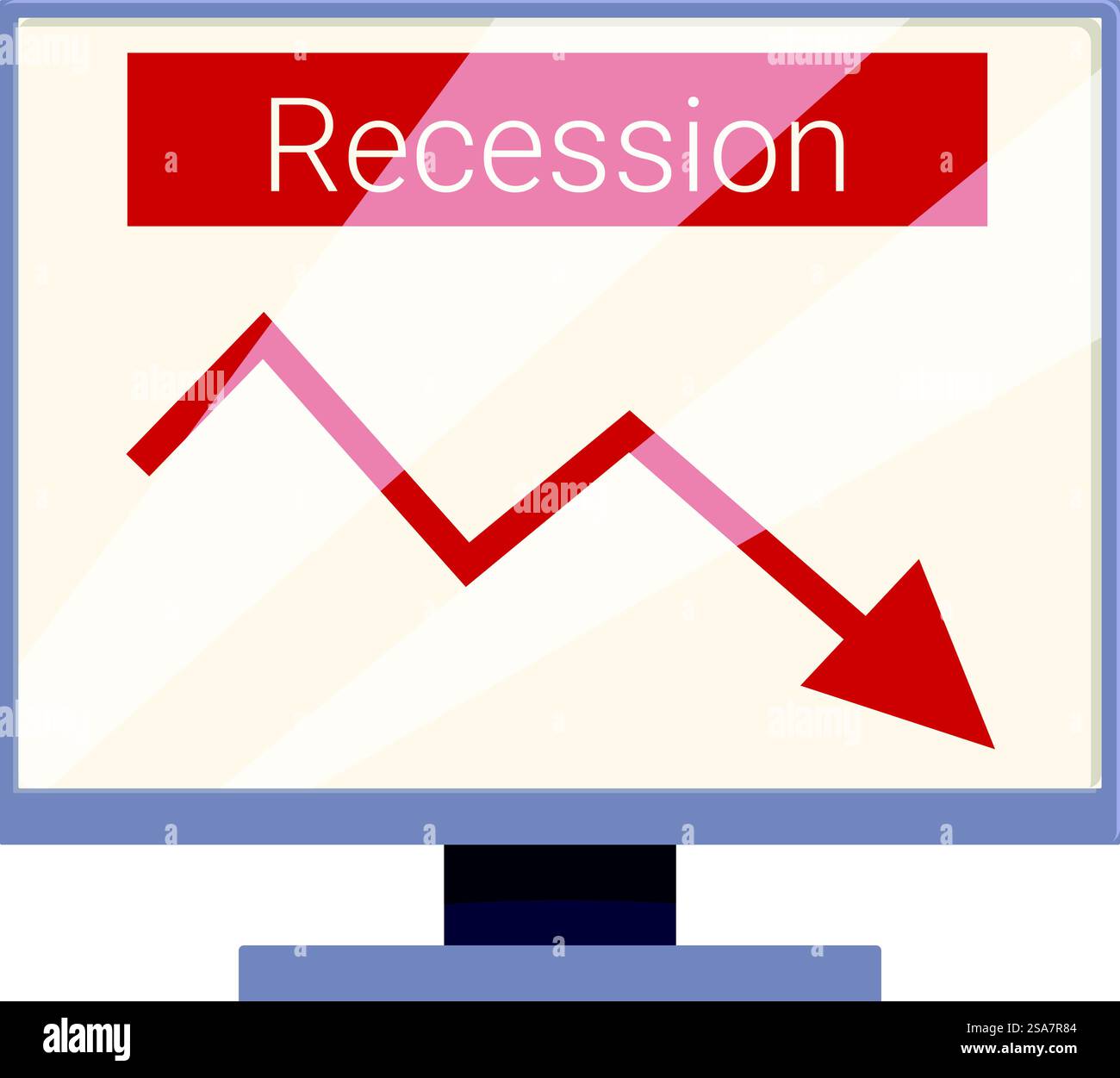 Schermo del computer che mostra un grafico di recessione, simboleggiando il declino economico e la crisi finanziaria. Grafico della recessione che mostra la recessione economica sullo schermo del computer Illustrazione Vettoriale
