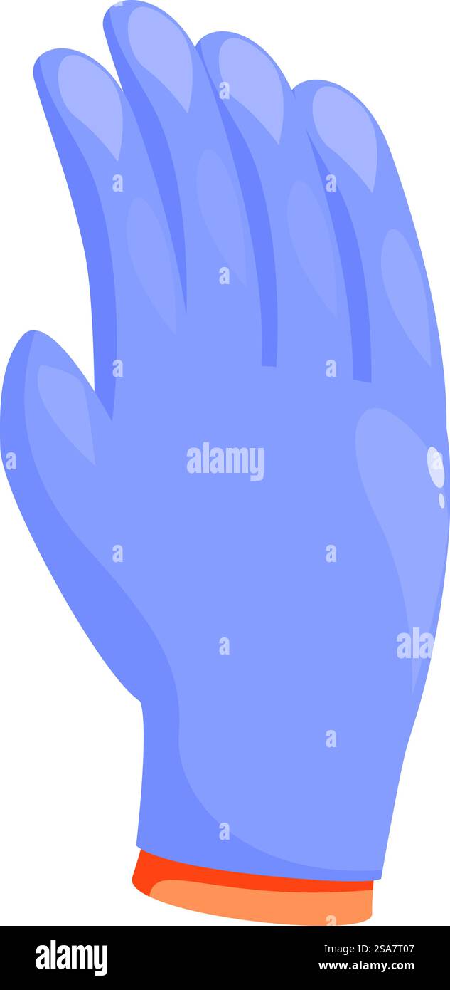 Il medico sta indossando un guanto sterile blu, dimostrando sicurezza e igiene. Medico che indossa guanti sterili alzando la mano per l'esame Illustrazione Vettoriale