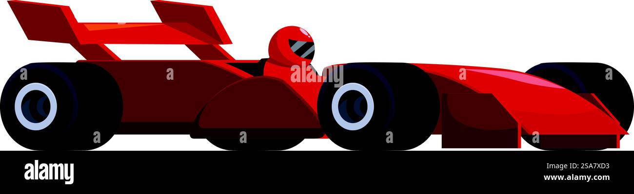 Il pilota sta guidando un'auto rossa di formula uno su sfondo bianco. Pilota che guida un'auto rossa di formula uno Illustrazione Vettoriale