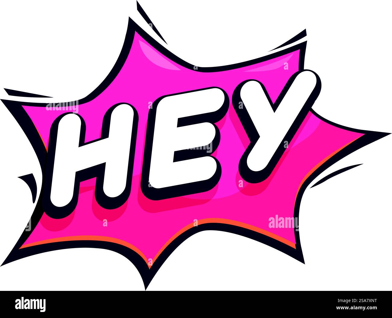Esclamazione dei cartoni animati che esprimono eccitazione, sorpresa o saluto, perfetta per aggiungere un tocco di giocosità ai tuoi progetti. Bolla di discorso in stile fumetto rosa hey Illustrazione Vettoriale