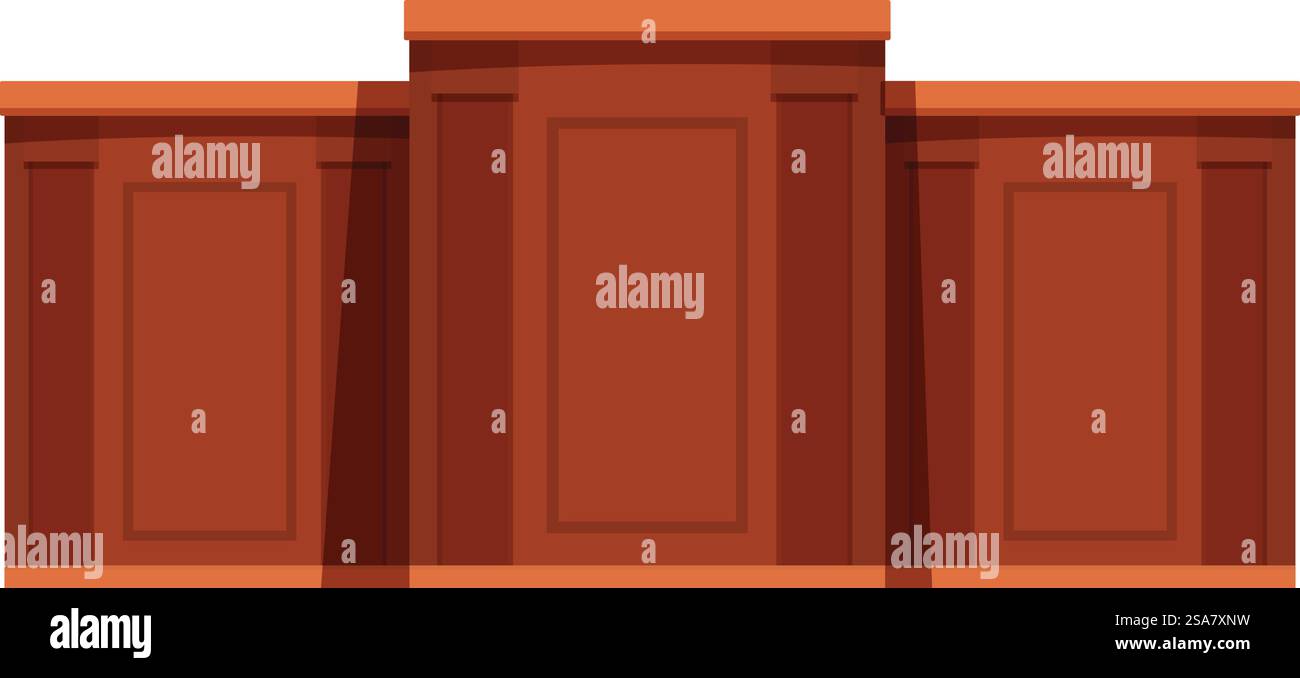 Tribuna di legno vuota con microfoni che rappresentano il tribunale simbolo della giustizia Illustrazione Vettoriale